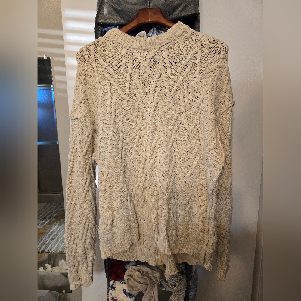 Free People Beige Cable Knit Cowl Neck Sweater
